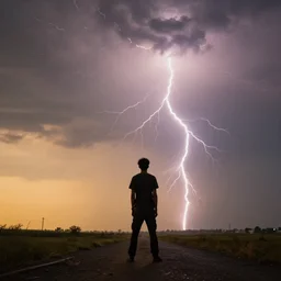 a man getting struck by lightning, Golden hour, Cinematic