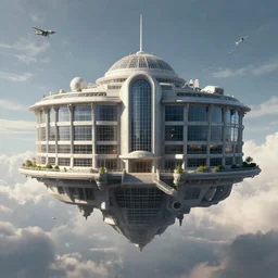 floating CIA headquarters in the sky, fantasy digital art,