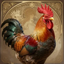 rooster, deep focus, d & d, fantasy, intricate, elegant, highly detailed, digital painting, artstation, concept art, matte, sharp focus, illustration, hearthstone, art by artgerm and greg rutkowski and alphonse mucha
