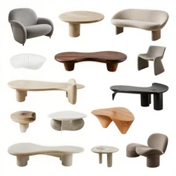 furniture collection with organic shapes, design sheet, Les Edwards, Zdzislaw Beksinski, Carl Gustav Carus, John Harris, Michal Karcz, Zhang Kechun, Mikko Lagerstedt, Scott Listfield, Steven Outram, Jessica Rossier.