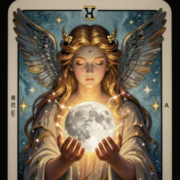 artemis holding the moon in her hands!!, closeup!!, macro!!, filling it with magical energy, digital art, tarot card, portrait!!, trending on polycount, cgsociety contest winner, digital art, 4 k, detailed, intricate, illustrated by artgerm, rutkowski, mumford, bussiere, villeneuve, symmetry!!