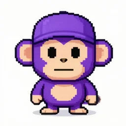 a frontal portait drawing of a small cute purple pixel art monkey with a cap by inio, beeple and james jean, aya takano color style, trippy, 8 k, super detailed, night sky, digital art, digital painting, clean