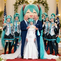 8 k professional photograph of joe biden and hatsune miku getting married