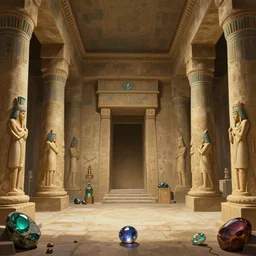 inside A sumerian temple hall full of gemstonesculptures, art by World of Warcraft Art Direction, art station, concept art,