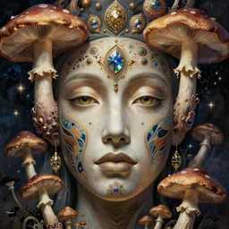 An extremely psychedelic experience, surreal, dramatic lighting, magic mushrooms, psilocybin, LSD, face, detailed, intricate, elegant, highly detailed, digital painting, artstation, concept art, smooth, sharp focus, illustration, art by Krenz Cushart and Artem Demura and alphonse mucha