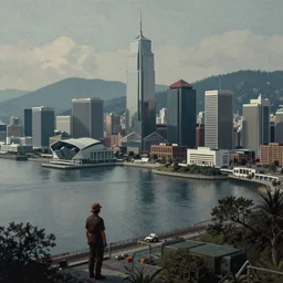 cinematic photograph of the victoria harbor in british columbia, orwellian, ultra realistic, intricate, digital painting, ambient, by felicie haymoz and jamie hewlett, industrial art style, 3 5 mm film grain, artstation