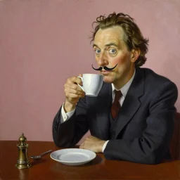 painting Kyle MacLachlan Twin Peaks drink coffee by Salvador Dali