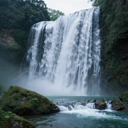 peaceful beautiful waterfall, matte painting, concept art
