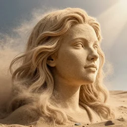 huge outside formation of sand particles forming a female face shape effect particle dynamics render art unreal engine