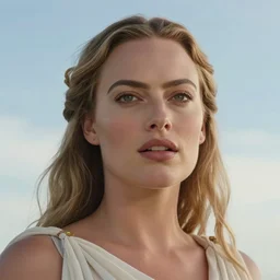 margot robbie as a beautiful Greek goddess in the sky, cinematic, realistic face, highly detailed S 2725726719