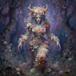 a beautiful terrifying monster made of flowers. ethereal horror fantasy art by greg rutkowski and raymond swanland and monet