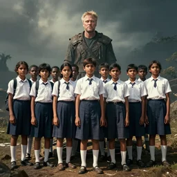 kerala school boys wearing girls dresses posing for a photo, daylight, an epic fantasy, dramatic lighting, cinematic, establishing shot, extremely high detail, photorealistic, cinematic lighting, artstation, matte painting by christopher nolan, horizon forbidden west