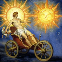 Tragic Portrait of Phaethon the Demigod losing control of the chariot chariot that is the sun careening through the zodiac filled stratosphere norman rockwell guillem h. poniluppi howard pyle Ilya Repin Michelangelo Buonarotti Leonardo Da Vinci rodin greg rutkowski james gurney tombow masterpiece fresco watercolor grisaille quadratura Trompe-lœil