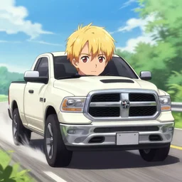 zero two from darling in the franxx driving a dodge ram