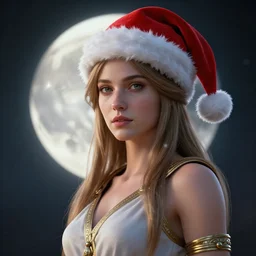 portrait of greek moon goddess artemis wearing a santa hat, digital art, unreal engine, 3 d render, cinematic lighting