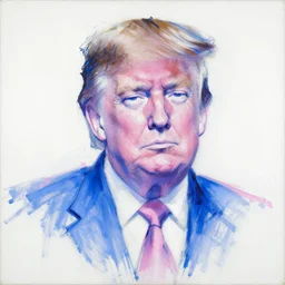abstract painting of donald trump thin scribble on white canvas, blue and pink shift, martha jungwirth sketch, drawn by yves tanguy, oil on canvas, thick impasto