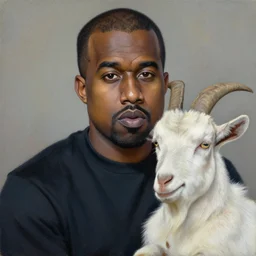portrait of kanye west with a goat, oil painting, detailed