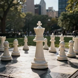 marble statue on a giant chessboard in a city park