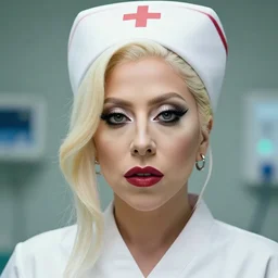 portrait of lady gaga working as a nurse in a hospital, sharp focus, photo, detailed face
