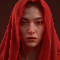 woman face showing the contours through a cloth, highly detailed, modern, digital art, red color, unreal engine, photorealism, cinematic lighting, 8k photorealistic, dramatic, trending on artstation, by Greg Rutkowski