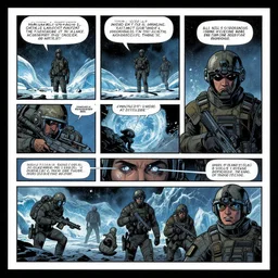 no border 3 panel graphic novel layout the icy cryogenic tears of hyperspace loneliness small unit tactics behind enemy lines littoral combat photorealistic graphic novel layout by michael komarck, greg rutkowski, victo ngai, artgerm, willem claesz heda and j. dickenson roger deakins john seale syd mead