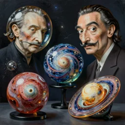 a hd surrealism painting of 3d cast glass galactic sculptures by dali and kandinsky, ultra detailed, 8k