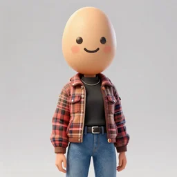 egg - head woman wearing a flannel jacket and jeans, character design, digital art, stylised, 4 k