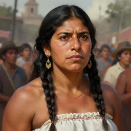 epic portrait of muscular rigoberta menchu explaining, guatemla, crowd for background, detailed, digital painting, artstation, concept art, donato giancola, joseph christian leyendecker, wlop, boris vallejo, breathtaking, high details, extremely detailed, sincere face, establishing shot, artistic, hyper realistic, beautiful face, octane render