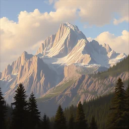 a painting of a mountain with trees in the foreground, a detailed matte painting by christophe vacher, shutterstock contest winner, fantasy art, terragen, matte painting, detailed painting