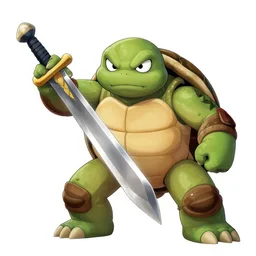 graphic novel, angry turtle with a huge sword