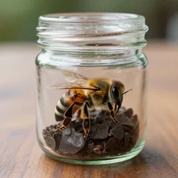a photo of a bee in a jar on a table - n 5