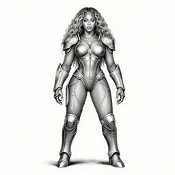warforged beyonce, as a d & d monster, full body, pen - and - ink illustration, etching, by russ nicholson, david a trampier, larry elmore, 1 9 8 1, hq scan, intricate details, inside stylized border