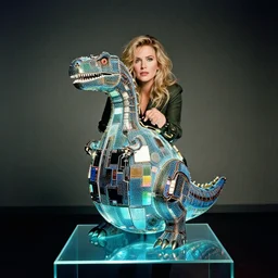 annie liebowitz portrait of a tron dinosaur egg made up of glowing electric plates, sitting on a glowing glass pedestal. cinestill