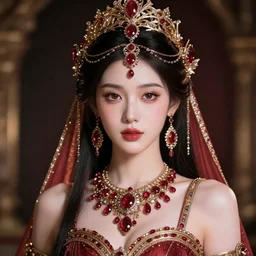 portrait of beatiful princess of ruby with fair skin, adorned with jewels, ornate 8 k gorgeous intricate detailed, accent lighting, dramatic light, octane render