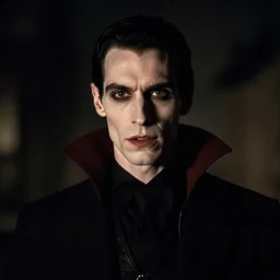 night portrait of a forty two year old british dead man vampire with slim features pale skin feeling confidant f / 1. 4 hdr