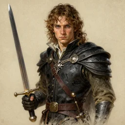 drawing painting portrait of a noble young man with a sword in style of game art lord of the rings banner saga ashes of gods frank miller alex ross trending technoir ito junji