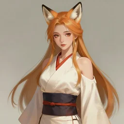 A potrait of Ssunbuki as a beautiful, shapely woman with fox ears wearing a modest kimono from Skyrim, waifu, digital painting, by Stanley Artgerm Lau, WLOP, Rossdraws, LeraPi, and Sakimichan, digtial painting, trending on ArtStation, deviantart, SFW version