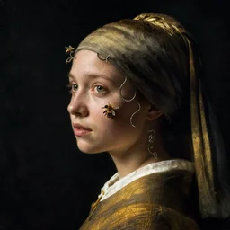a young woman's face in profile, beekeeper, tendrils, in the style of the dutch masters and gregory crewdson, dark and moody