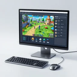 futuristic computer that has ai generated game module that can make any type of game you input, product display, photograph 2 0 0 8