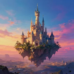 a beautiful hyper realistic detailed matte painting of an island floating in the sky, flying castle tower, vivid color hues, looks like creativity by john howe, greg rutkowski, gustave dore, ferdinand knab, lush sky above a desolate apocalyptic plain, barometric projection, rectilinear, octane render, ellen jewett, beautiful surreal palatial pulsar at dawn
