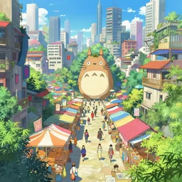 colorful marketplace in a great, brutalist kitsune city, bamboo, anime, a fantasy digital painting by greg rutkowski and james gurney, trending on artstation, highly detailed