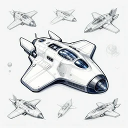 sharp design spaceship illustrations, sketches, isometric,