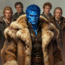 portrait of a blue-skinned man wearing a fur coat, illustration, fantasy, by artgerm and Craig Mullins, James Jean, Andrey Ryabovichev, Mark Simonetti and Peter Morbacher 16k, trending on ArtStation, masterpiece