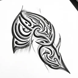 black and white intricate drawing of a tribal tattoo
