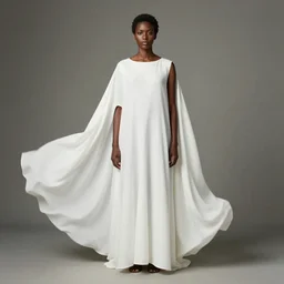 a full body portrait of a black woman by justin ridler wearing a billowing white dress
