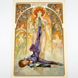 an art nouveau copic maker poster of a person doing adho mukha svanasana wearing an evangelion pilot suit by john berkey by stanley artgerm lau, greg rutkowski, thomas kinkade, alphonse mucha, loish, norman rockwell