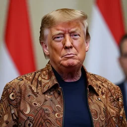 A Portrait Photo of Trump wearing batik from Indonesia, award winning photography, sigma 85mm Lens F/1.4, blurred background, perfect faces