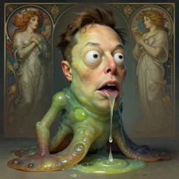 elon musk as slimy mollusk character, drool, wide angle, elegant, highly detailed, digital painting, artstation, concept art, wallpaper, smooth, sharp focus, illustration, art by h. r. giger and artgerm and greg rutkowski and alphonse mucha