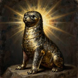 medieval portrait of a seal with the body of a man, realistic, oil painting, historical