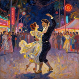 dance festival, summer, neon light, painting by gaston bussiere, craig mullins, j. c. leyendecker